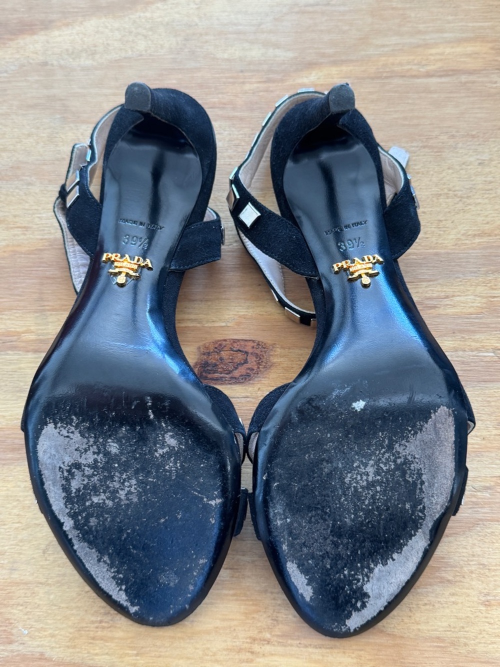 Prada Black Studded Suede Slingback Heels - Picture 6 of 6